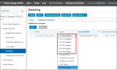 Dwelling screen for mortgagee selection of changes for auto-approval.