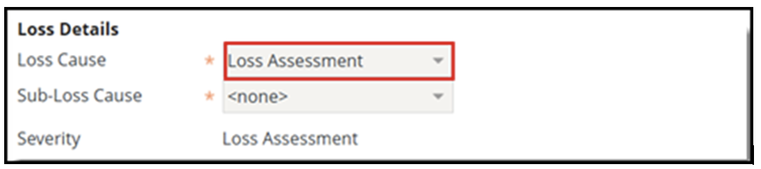 Loss Details screen highlighting Loss Cause