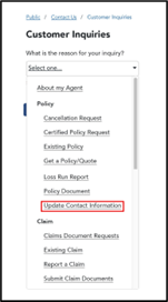 Figure 1: Customer Inquiries options