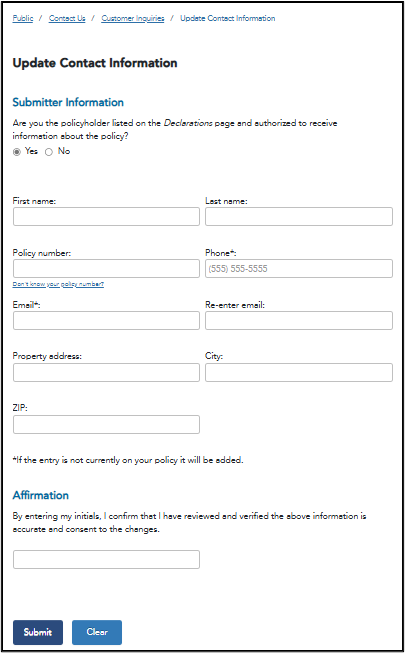 Figure 2: New Update Contact Information form