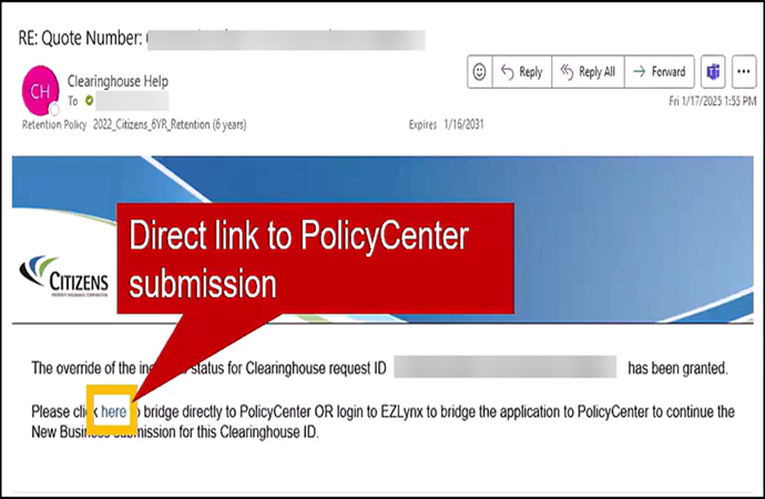 Automated Override Approval email from Clearinghouse Help