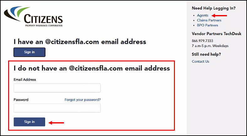 PolicyCenter sign in screen