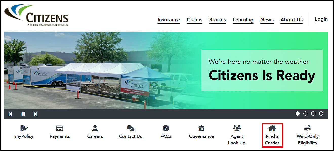 Find a Carrier link on the www.citizensfla.com homepage