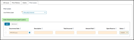 PolicyCenter’s Prior Losses section