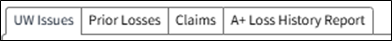 A+ Loss History Report tabs