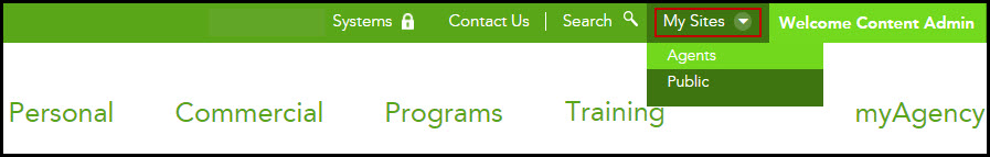 screen shot of My Sites menu