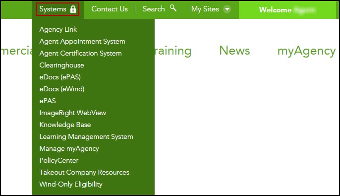 Screenshot of Systems menu