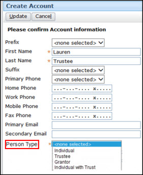 Screenshot of the new mandatory Person Type field
